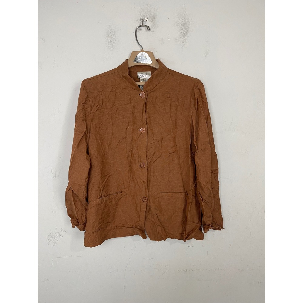 Kathie Lee Collection Golden Tan Linen Blend Button Front Jacket Womens Large